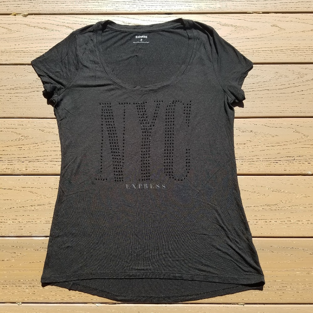 Express Black Graphic Tee Shirt NYC Rhinestones Top Basic Classic Soft Casual M